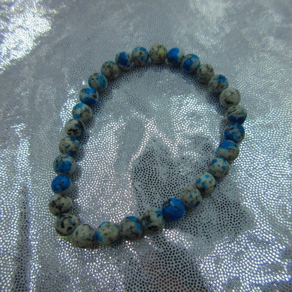K2 Azurite In Granite 6mm Round 7" Stretchy Gemstone Bracelet - Picture 2 of 3